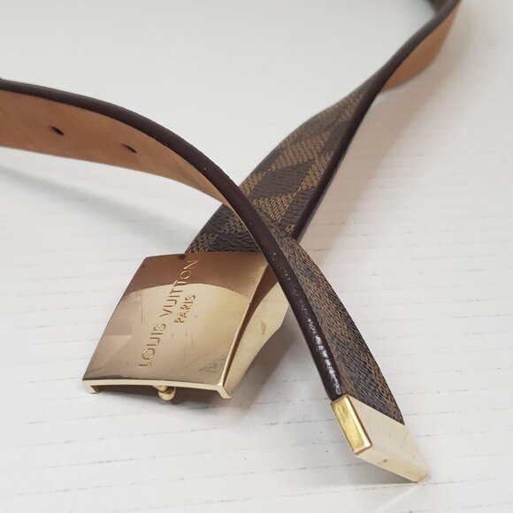 Authentic Louis Vuitton Brown Gold Checkered Damier Ebene Belt lux170-092225 - Picture 8 of 15